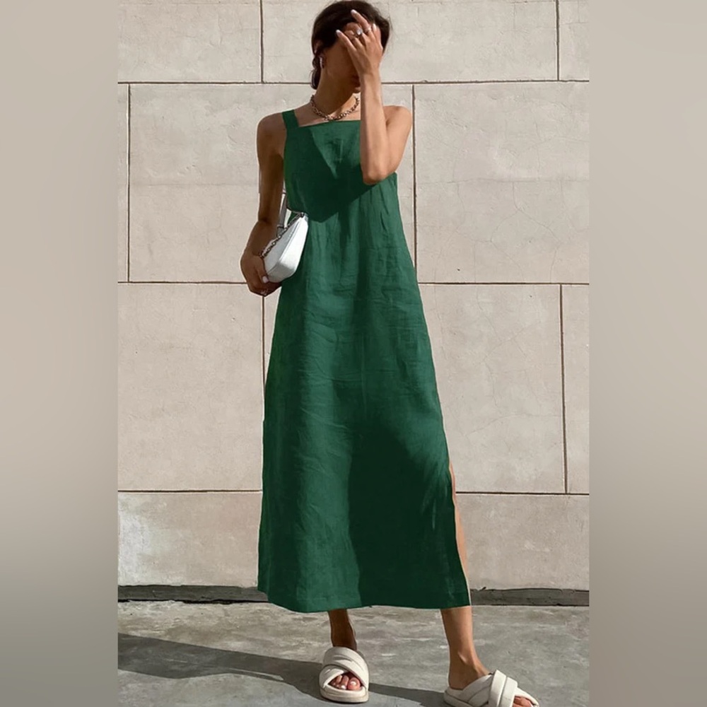 Chic Square Neck A Line Linen Blend Summer Dress
